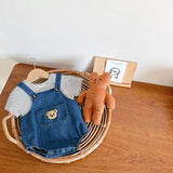 „Happy Baby“-Jeanslatzhose mit Bärenstickerei