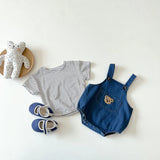 „Happy Baby“-Jeanslatzhose mit Bärenstickerei
