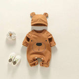 Bear Patch Romper, Hat - Brown or White