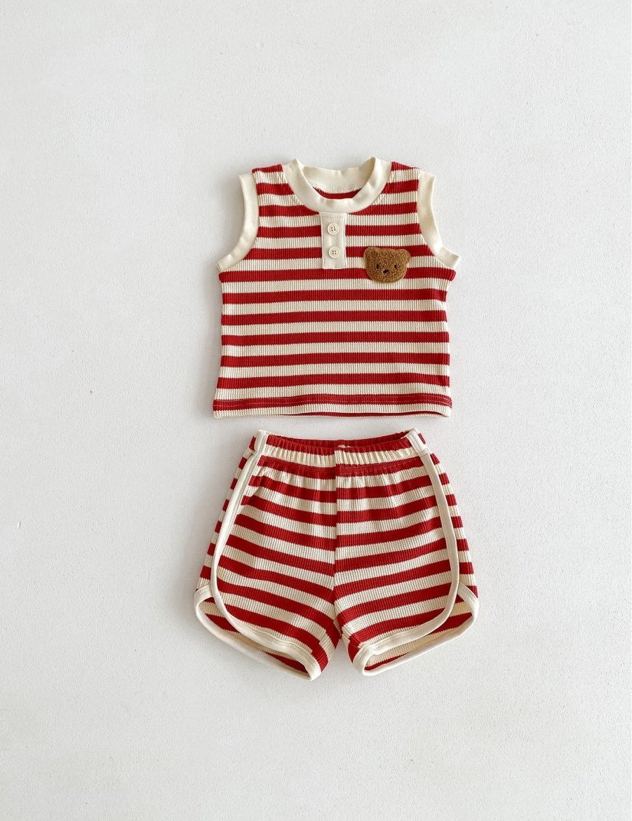 The Bear Beach Stripe Shorts & T-Shirt - Cozy Crew Club