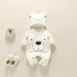 Bear Patch Romper, Hat - Brown or White