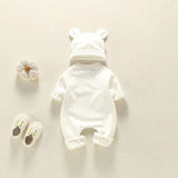 Bear Patch Romper, Hat - Brown or White