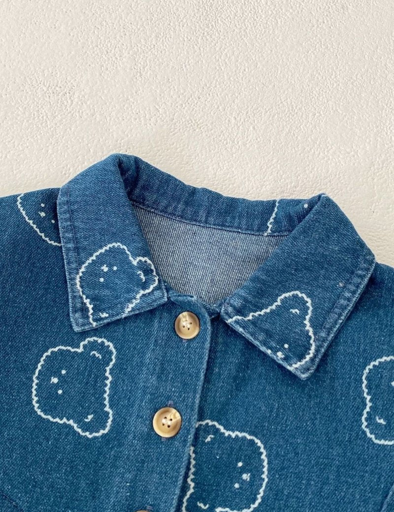 Baby Embroidered Bear Denim Two-Piece Set - Cozy Crew Club