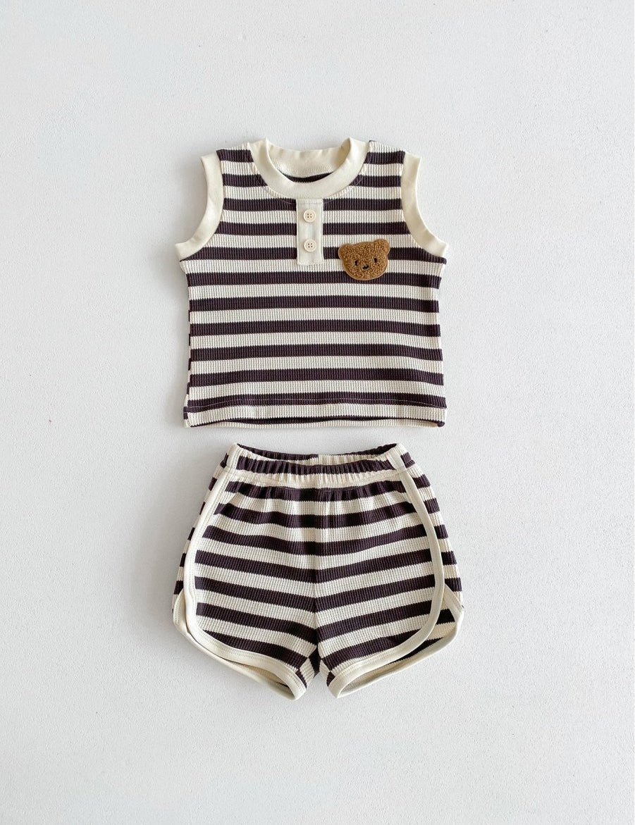 The Bear Beach Stripe Shorts & T-Shirt - Cozy Crew Club