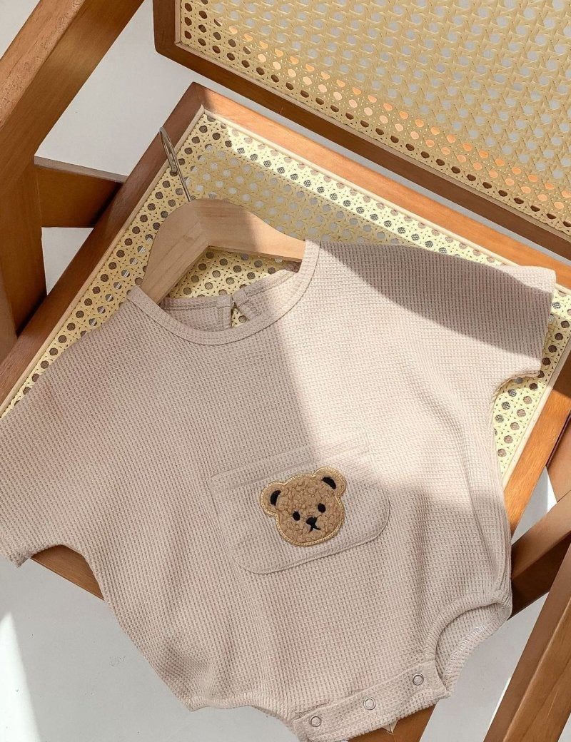 Waffle Bear Bodysuit Brown or Creme - Cozy Crew Club