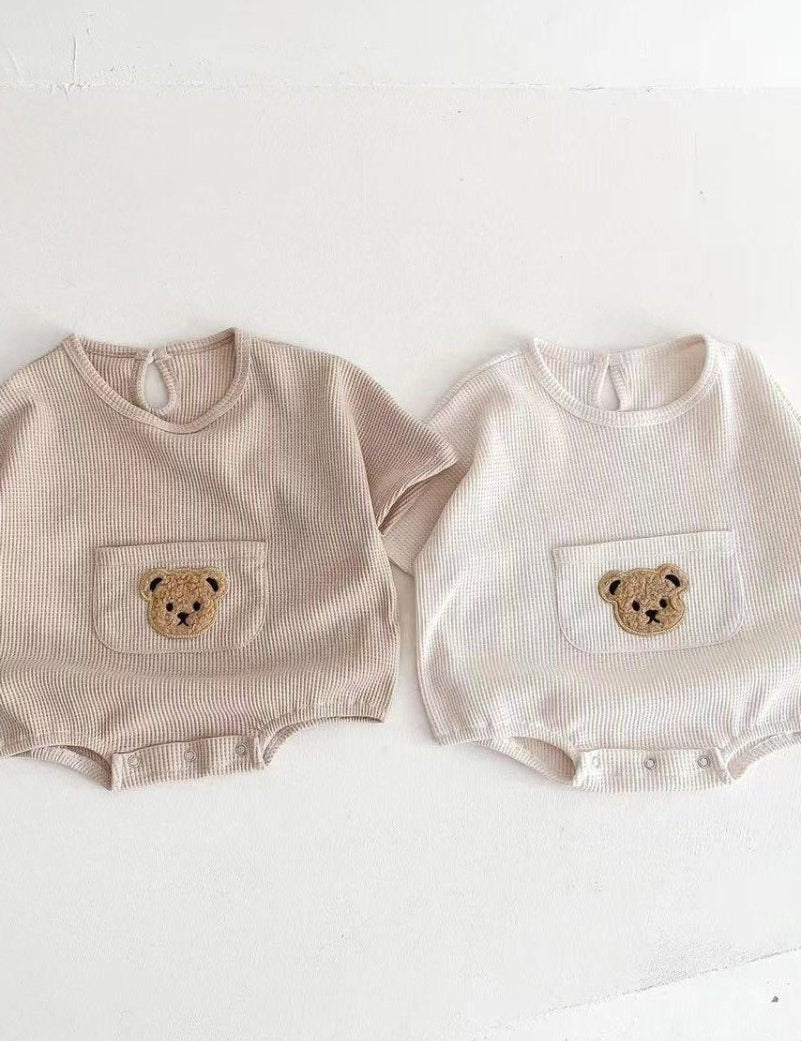 Waffle Bear Bodysuit Brown or Creme - Cozy Crew Club