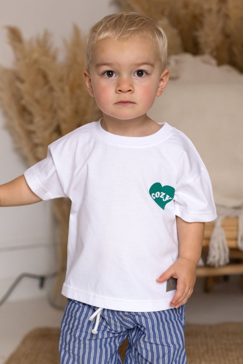 Cozy Heart Club Graphic Tee - White - Green Heart - Cozy Crew Club