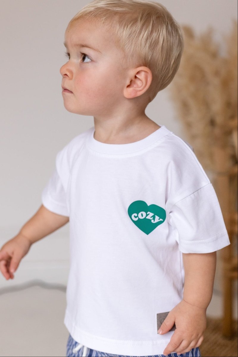 Cozy Heart Club Graphic Tee - White - Green Heart - Cozy Crew Club
