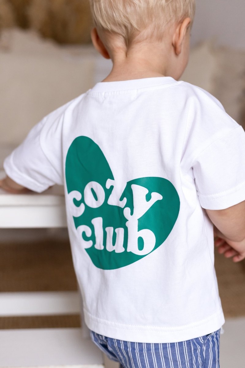Cozy Heart Club Graphic Tee - White - Green Heart - Cozy Crew Club