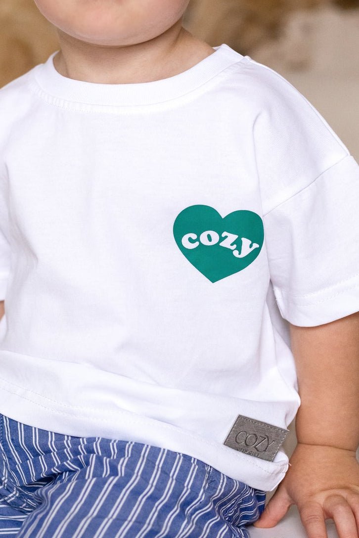 Cozy Heart Club Graphic Tee - White - Green Heart - Cozy Crew Club