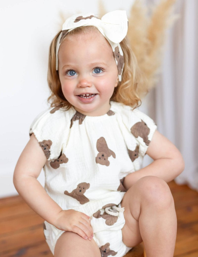 Bear 3 Piece Summer Set (T-Shirt, Shorts & Headband) - Cozy Crew Club