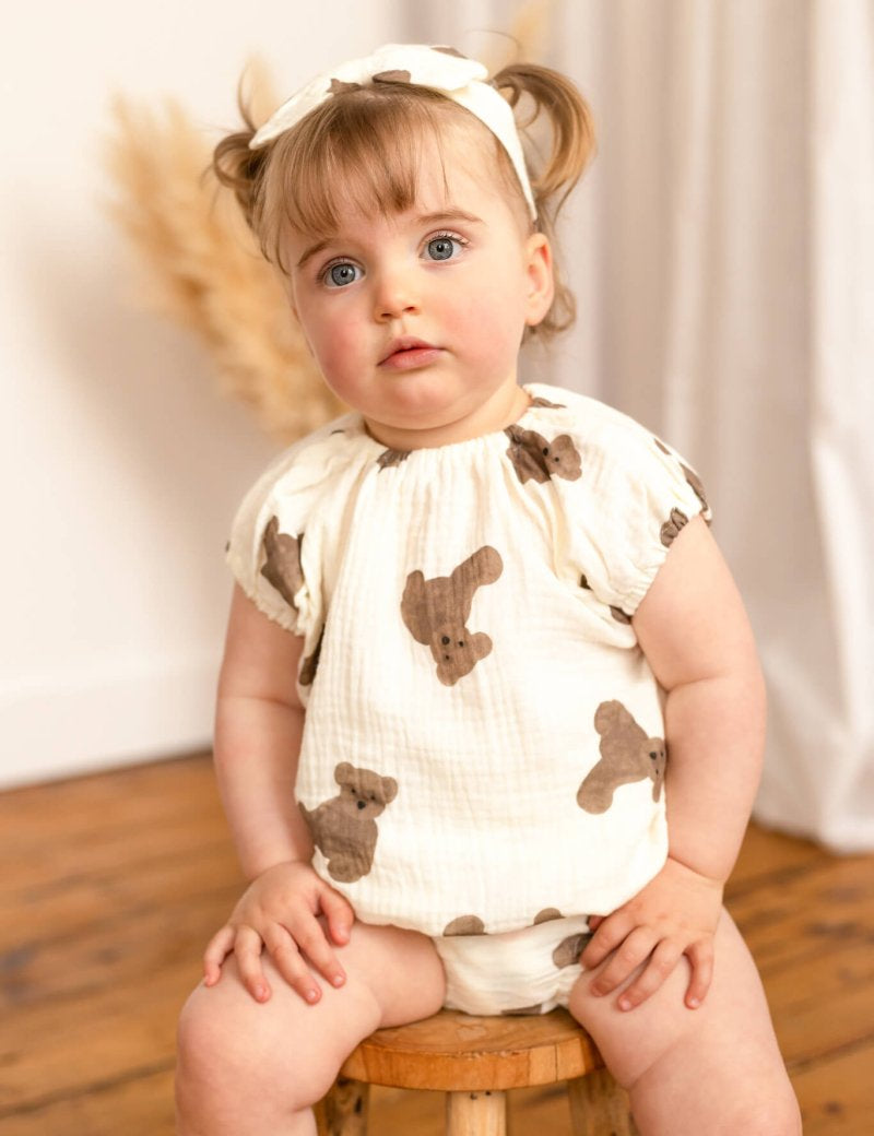 Bear 3 Piece Summer Set (T-Shirt, Shorts & Headband) - Cozy Crew Club
