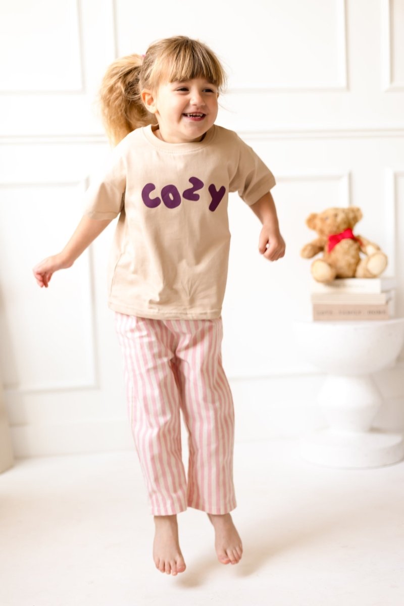 Cozy Crew Club Beige Graphic Tee 100% Cotton