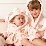 COZY Bear Hooded Dressing Gown Bear Ears - Pink