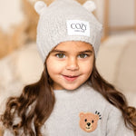 COZY Knitted Bear Beanie Hat Grey - Cozy Crew Club