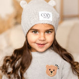 COZY Knitted Bear Beanie Hat Grey - Cozy Crew Club