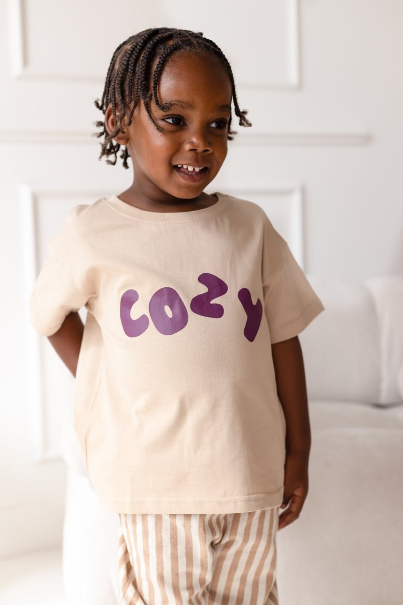 Cozy Crew Club Beige Graphic Tee 100% Cotton