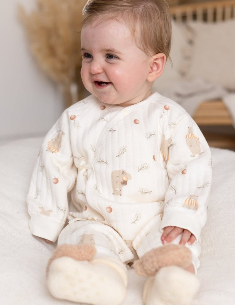 The Woodland Bear Boucle Wrap Baby Grow Romper - Cozy Crew Club