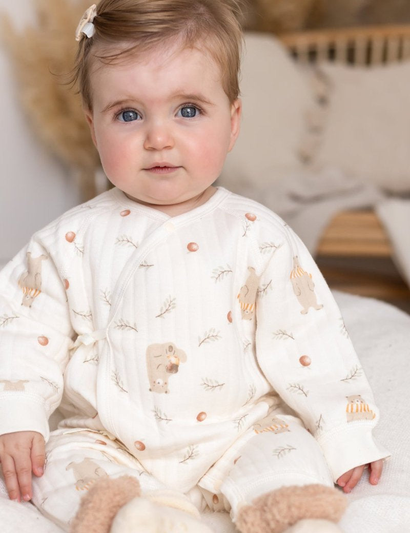 The Woodland Bear Boucle Wrap Baby Grow Romper - Cozy Crew Club
