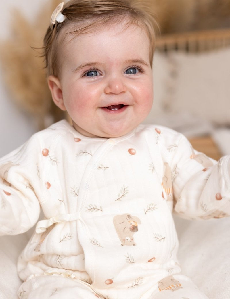 The Woodland Bear Boucle Wrap Baby Grow Romper - Cozy Crew Club