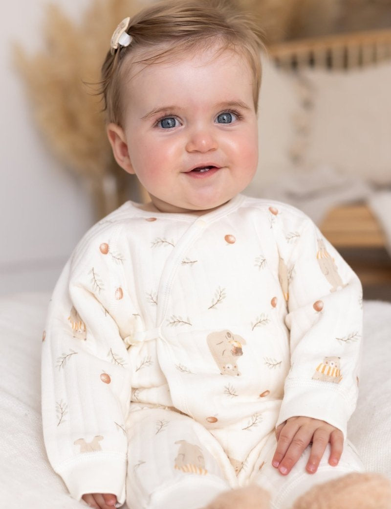 The Woodland Bear Boucle Wrap Baby Grow Romper - Cozy Crew Club