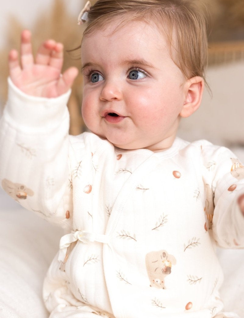 The Woodland Bear Boucle Wrap Baby Grow Romper - Cozy Crew Club