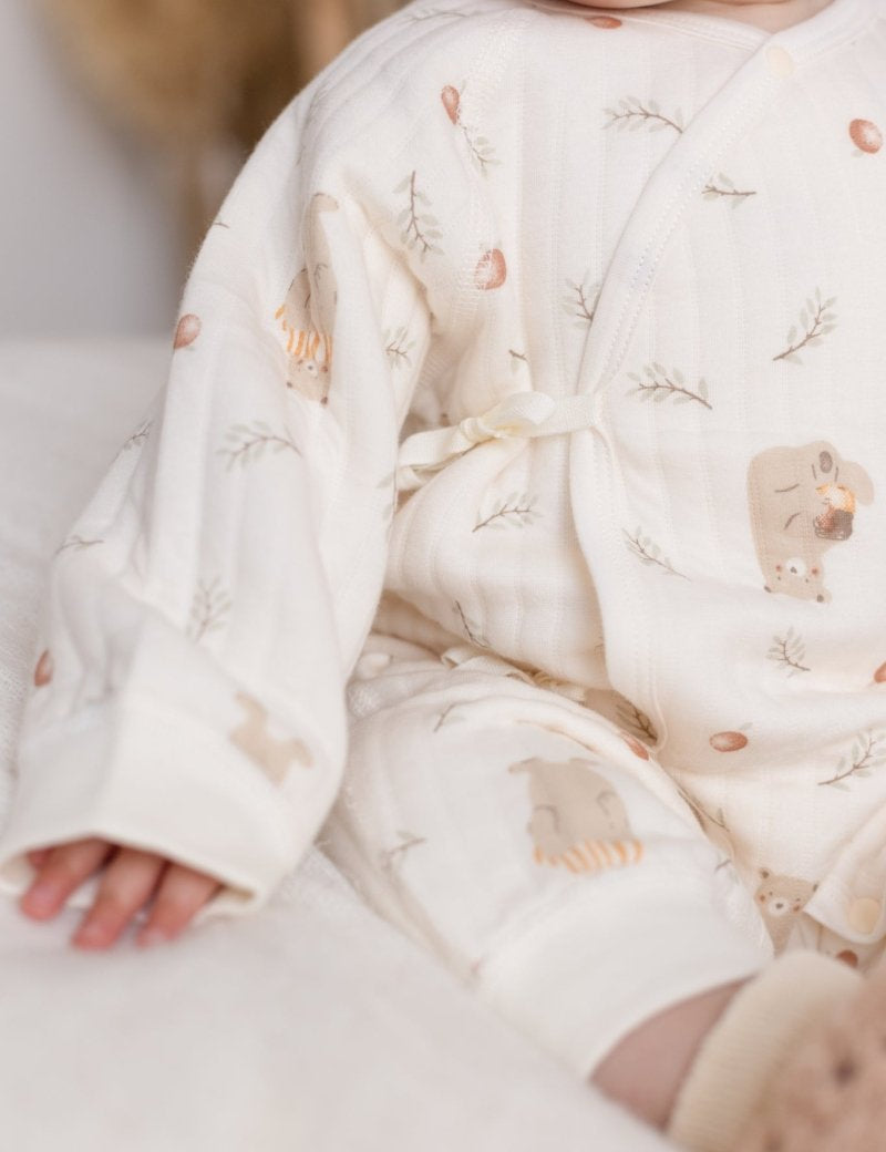 The Woodland Bear Boucle Wrap Baby Grow Romper - Cozy Crew Club