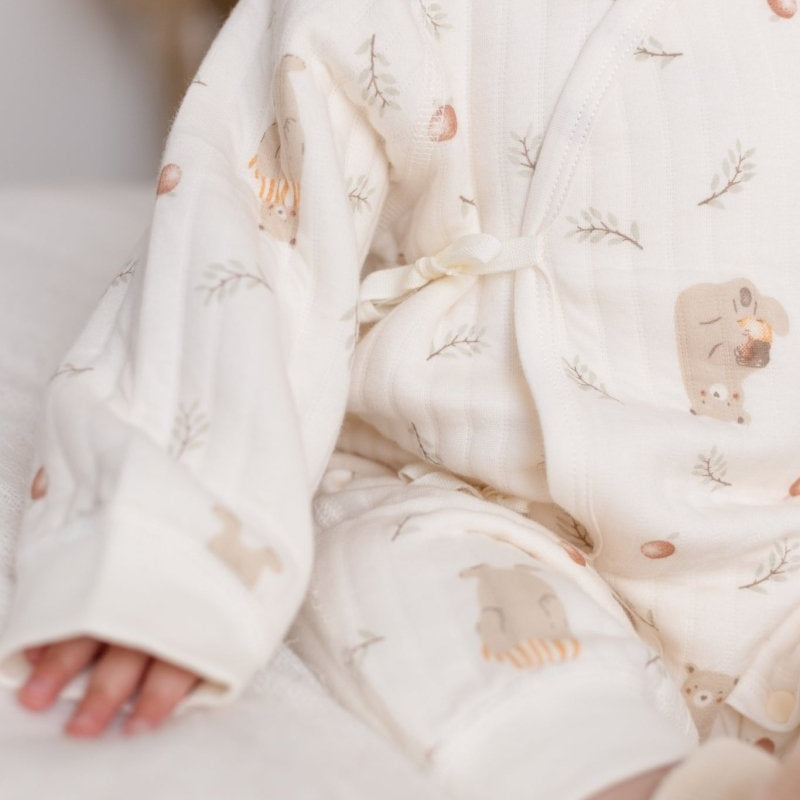 The Woodland Bear Boucle Wrap Baby Grow Romper - Cozy Crew Club