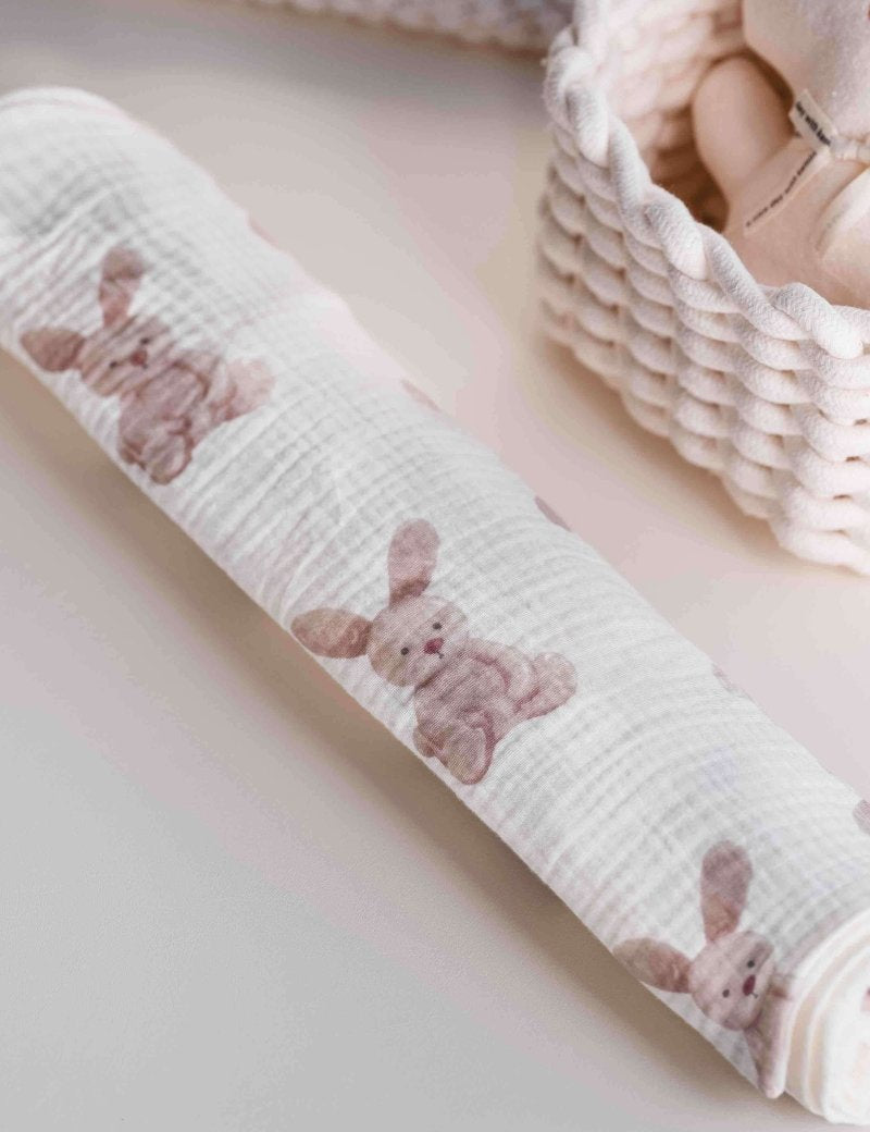 The Bunny Muslin Blanket Swaddle - Cozy Crew Club