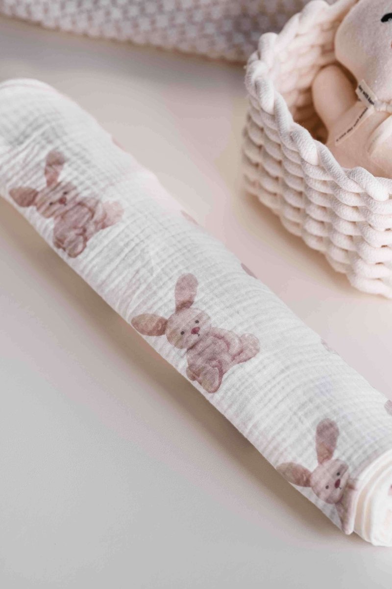 The Bunny Muslin Blanket Swaddle - Cozy Crew Club