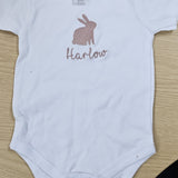 Sample Sale - White vest - 6-9months - Easter bunny and 'Harlow' in Rose Gold thread