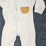 Sample Sale - 6-9month blue Ribbed romper - 'Ruben' in White thread