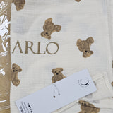 Sample Sale - Bear Muslin swaddle - 'Arlo' - Gold thread