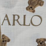 Sample Sale - Bear Muslin swaddle - 'Arlo' - Gold thread