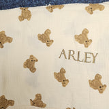 Sample Sale - bear muslin swaddle - 'Arley' - Gold thread with black thread coming through the front