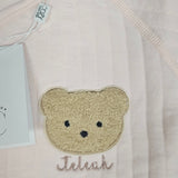 Sample Sale - 0-3month Pink boucle with 'Teleah' in Rose Gold thread with white thread coming through the front