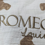 Sample Sale -Bear frill muslin swaddle - 'Romeo Louis' - Gold Thread