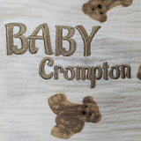 Sample Sale - Bear Muslin swaddle - 'Baby Crompton' - Gold thread