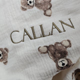 Sample Sale - Bear Hooded Towel with 'Callan' in Gold thread UPSIDE DOWN