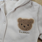 Sample Sale -12-18 month - Creme knitted hooded playsuit - 'Hassan' in gold thread