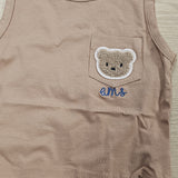 Sample Sale - 6-9months - 2 piece brown top and demin shorts set - 'AMS' in Blue thread