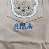 Sample Sale - 6-9months - 2 piece brown top and demin shorts set - 'AMS' in Blue thread