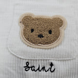 Sample Sale - 6-12months - 2 piece White shorts and t-shirt set - 'Saint' in Black thread