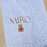 Sample Sale - Blue Cocole Blanket with 'Mico' - in Gold Thread with a gold bear holding red heart