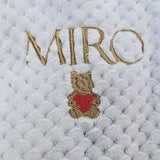 Sample Sale - Blue Cocole Blanket with 'Mico' - in Gold Thread with a gold bear holding red heart