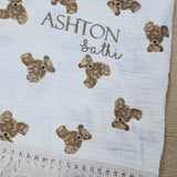 Sample Sale - Bear Frill Swaddle - 'Ashton Sathi' - Gold thread