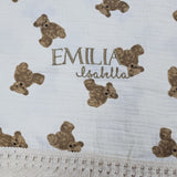 Sample Sale - Bear Frill Swaddle - 'Emilia Isabella' - Gold thread