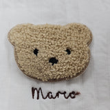 Sample Sale - 3-6m white boucle - 'Marco' in brown thread - thread slightly coming away on the 'O'