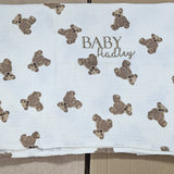 Sample Sale - Bear Muslin swaddle - 'BABY Hadley' - Gold thread