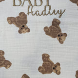 Sample Sale - Bear Muslin swaddle - 'BABY Hadley' - Gold thread